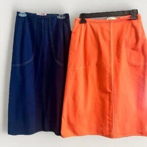 Lot 2 Vintage 70s Wrap Skirt Womens Orang Blue Contrast Stitching Pockets Retro